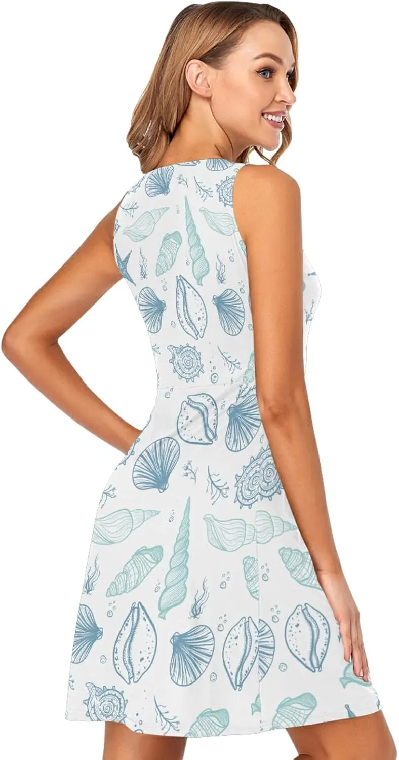 Women's Sleeveless Casual Dresses Swing Cover Up Sundress with Pockets(S-XXL)