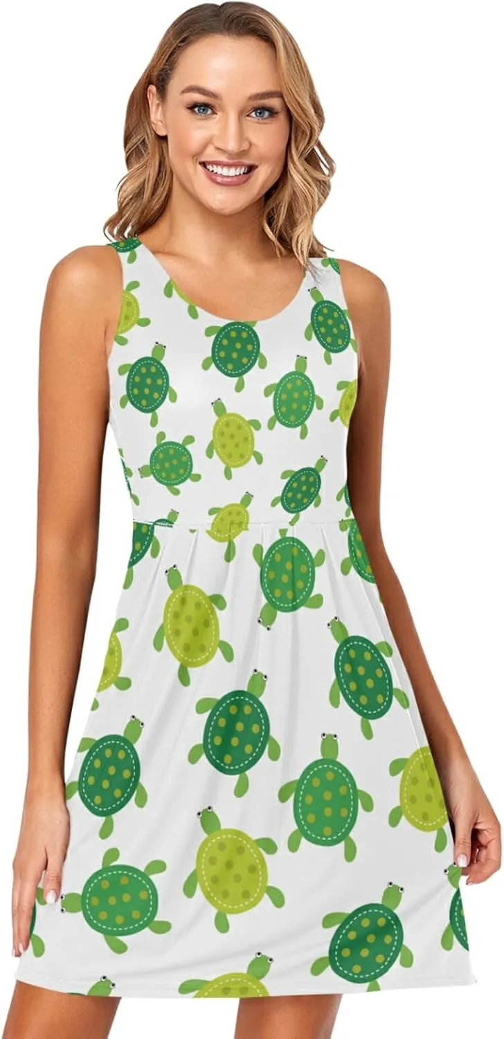 Women's Sleeveless Casual Dresses Swing Cover Up Sundress with Pockets(S-XXL)