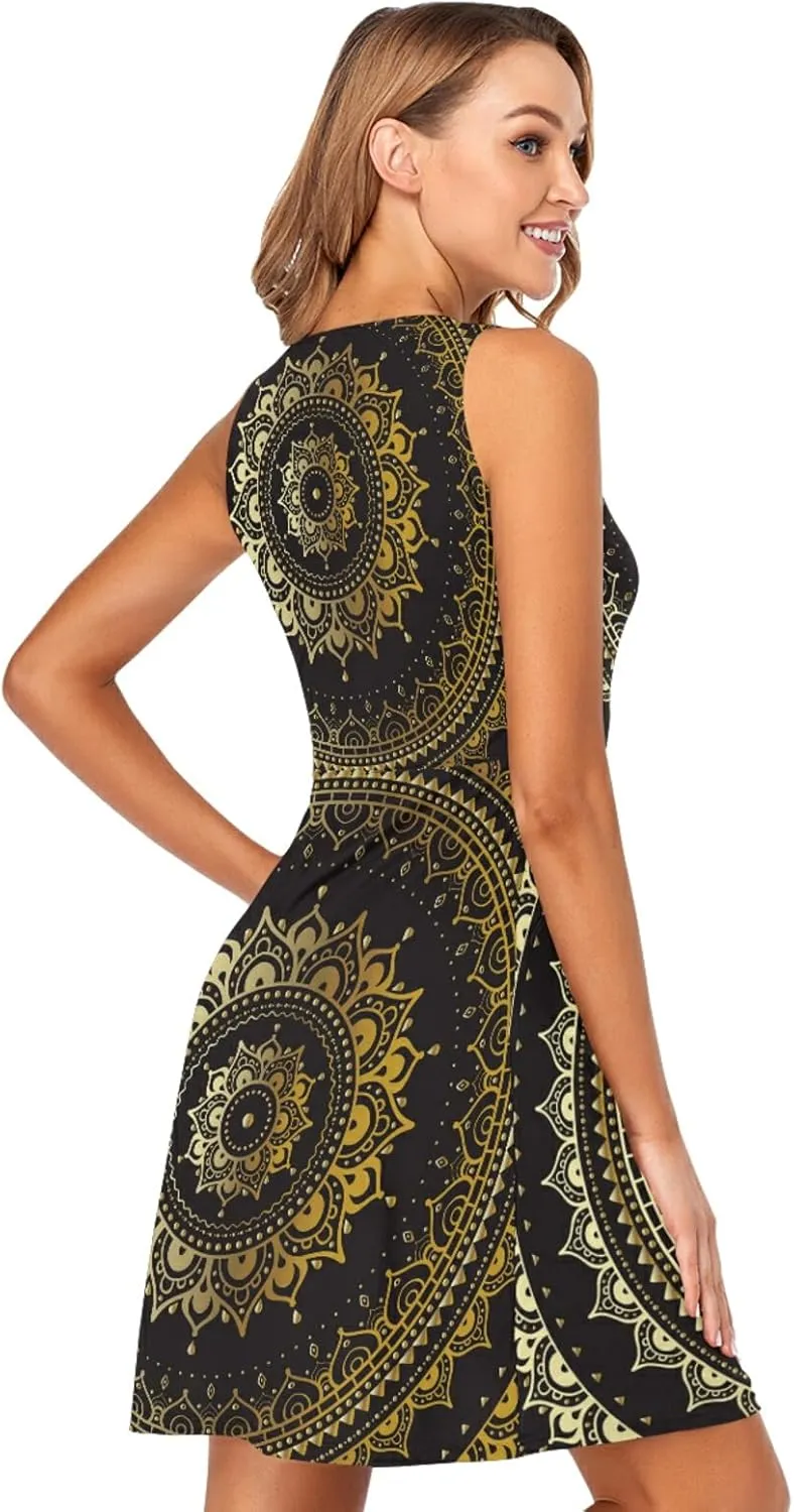 Women's Sleeveless Casual Dresses Swing Cover Up Sundress with Pockets(S-XXL)
