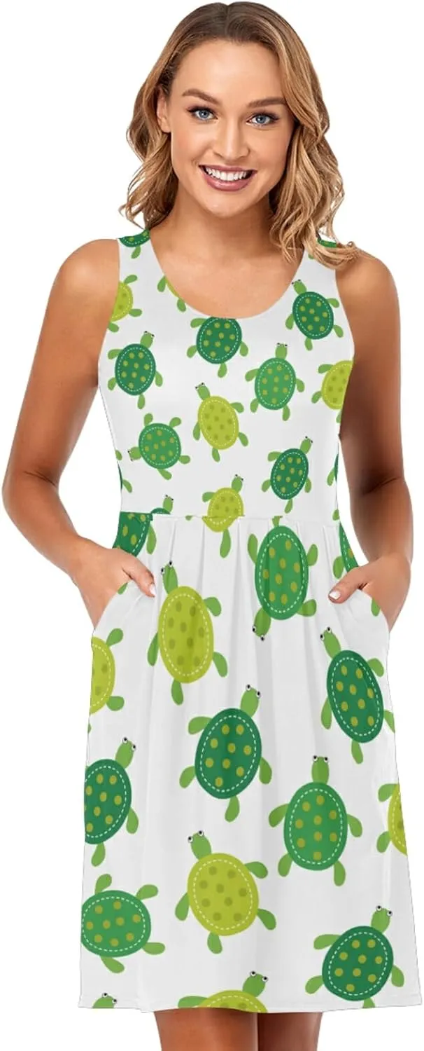 Women's Sleeveless Casual Dresses Swing Cover Up Sundress with Pockets(S-XXL)