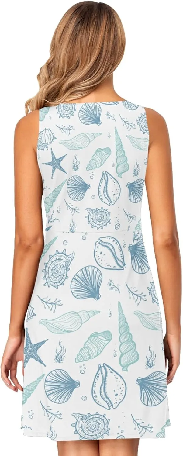 Women's Sleeveless Casual Dresses Swing Cover Up Sundress with Pockets(S-XXL)