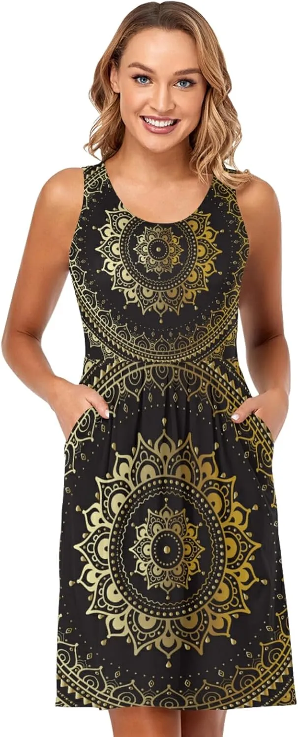 Women's Sleeveless Casual Dresses Swing Cover Up Sundress with Pockets(S-XXL)