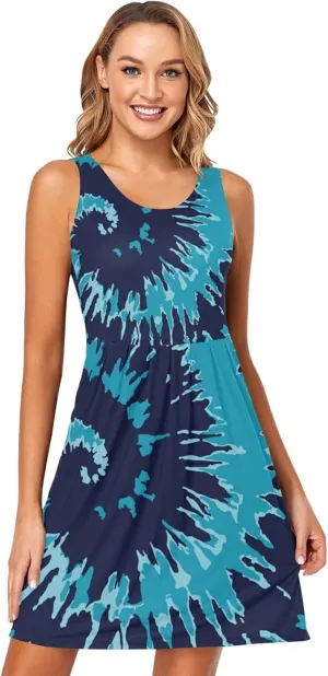 Women's Sleeveless Casual Dresses Swing Cover Up Sundress with Pockets(S-XXL)
