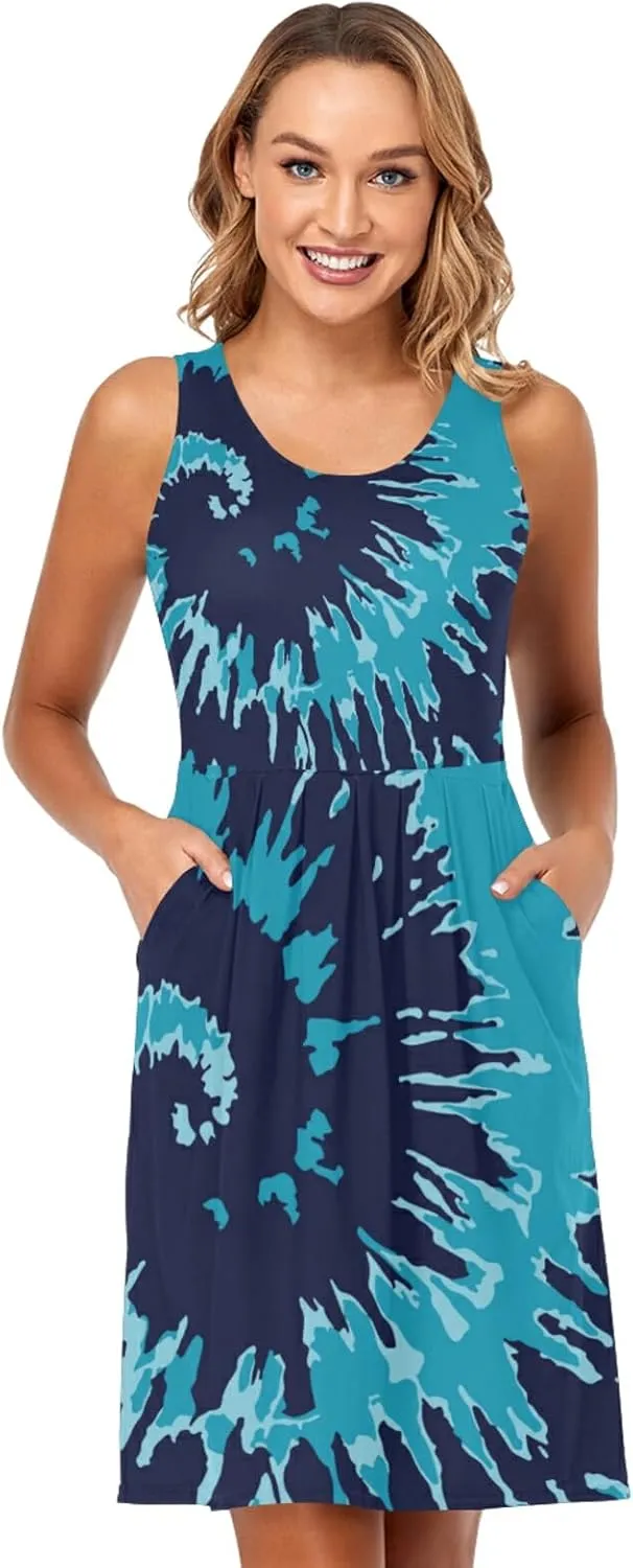 Women's Sleeveless Casual Dresses Swing Cover Up Sundress with Pockets(S-XXL)