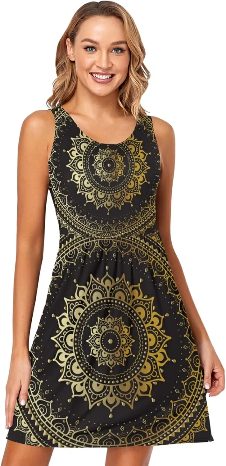 Women's Sleeveless Casual Dresses Swing Cover Up Sundress with Pockets(S-XXL)