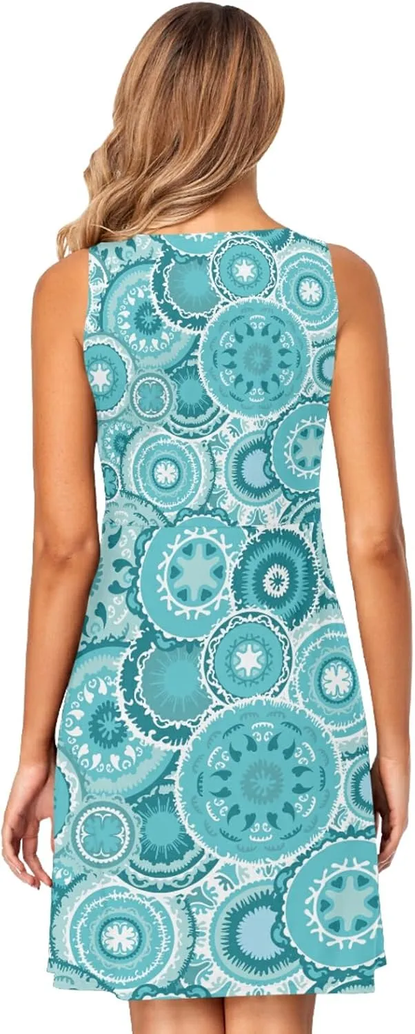 Women's Sleeveless Casual Dresses Swing Cover Up Sundress with Pockets(S-XXL)