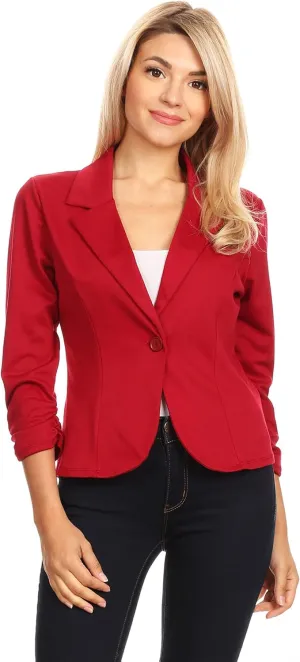 Women's Solid Comfy Casual Office 3/4 Long Sleeve Open Front Blazer Jacket/Made in USA