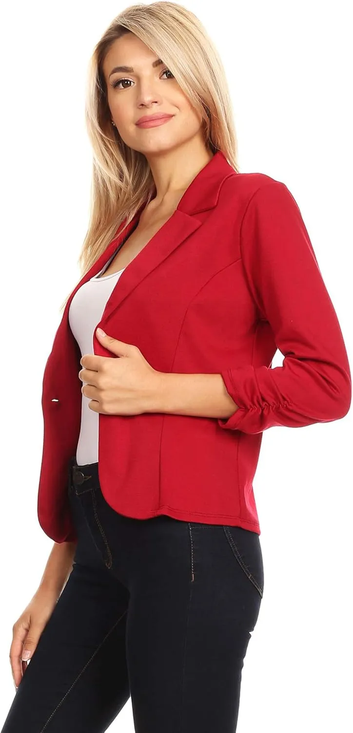 Women's Solid Comfy Casual Office 3/4 Long Sleeve Open Front Blazer Jacket/Made in USA