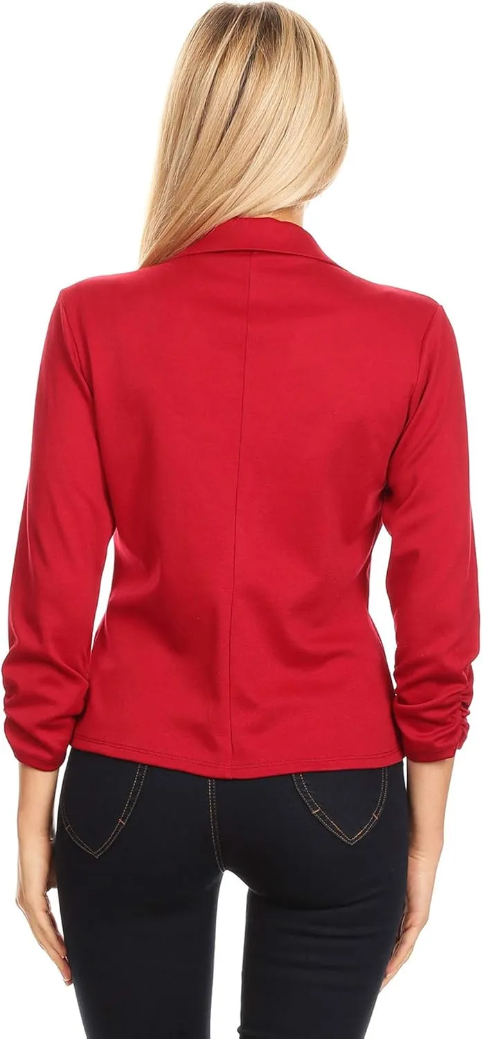 Women's Solid Comfy Casual Office 3/4 Long Sleeve Open Front Blazer Jacket/Made in USA