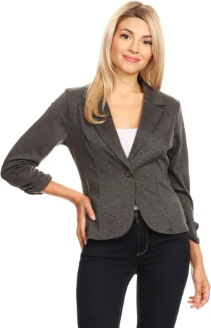 Women's Solid Comfy Casual Office 3/4 Long Sleeve Open Front Blazer Jacket/Made in USA