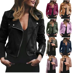 Women's Suede Cropped Jacket Faux Leather Jacket Women Vintage Coats Zip Up Motorcycle Jacket Open Front Cardigan Coat