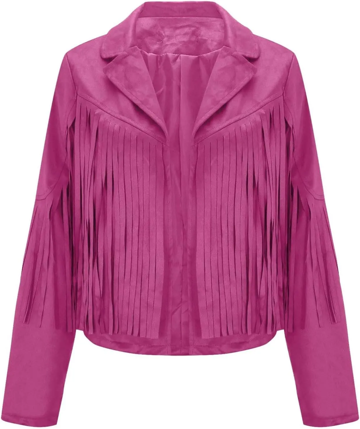 Women's Suede Fringe Jacket Trendy Long Sleeve Leather Coat Fashion Cropped Jacket Western Outfits with Tassel