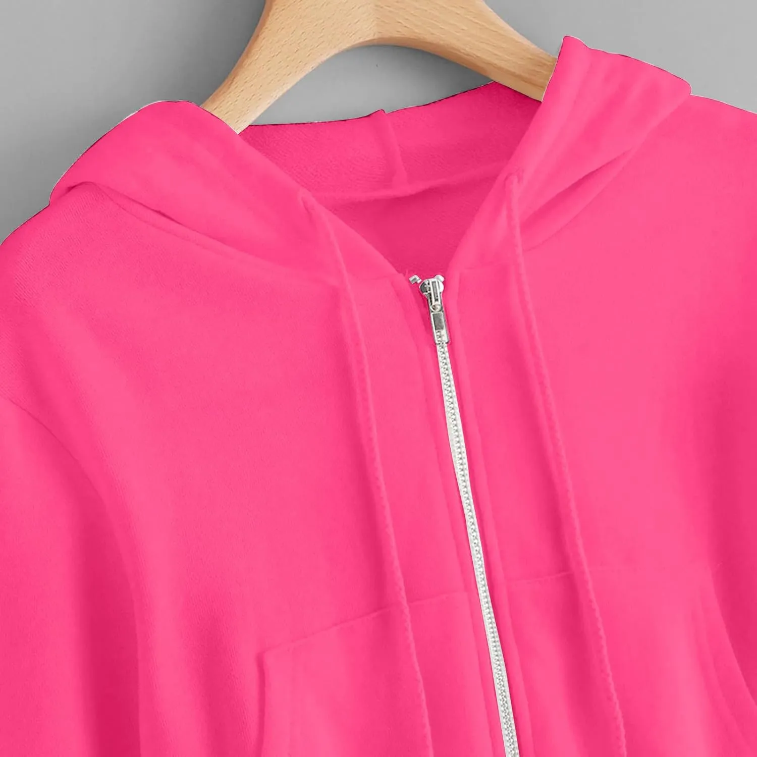Womens Sweatshirt Trendy Zip up Drawstring Long Sleeve Cropped Hoodies Plus Size Casual Cute Comfy Jacket with Pocket
