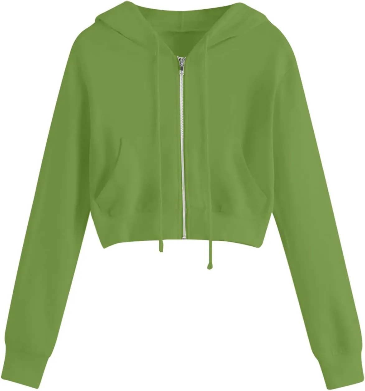 Womens Sweatshirt Trendy Zip up Drawstring Long Sleeve Cropped Hoodies Plus Size Casual Cute Comfy Jacket with Pocket