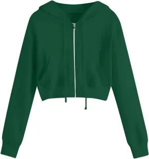Womens Sweatshirt Trendy Zip up Drawstring Long Sleeve Cropped Hoodies Plus Size Casual Cute Comfy Jacket with Pocket