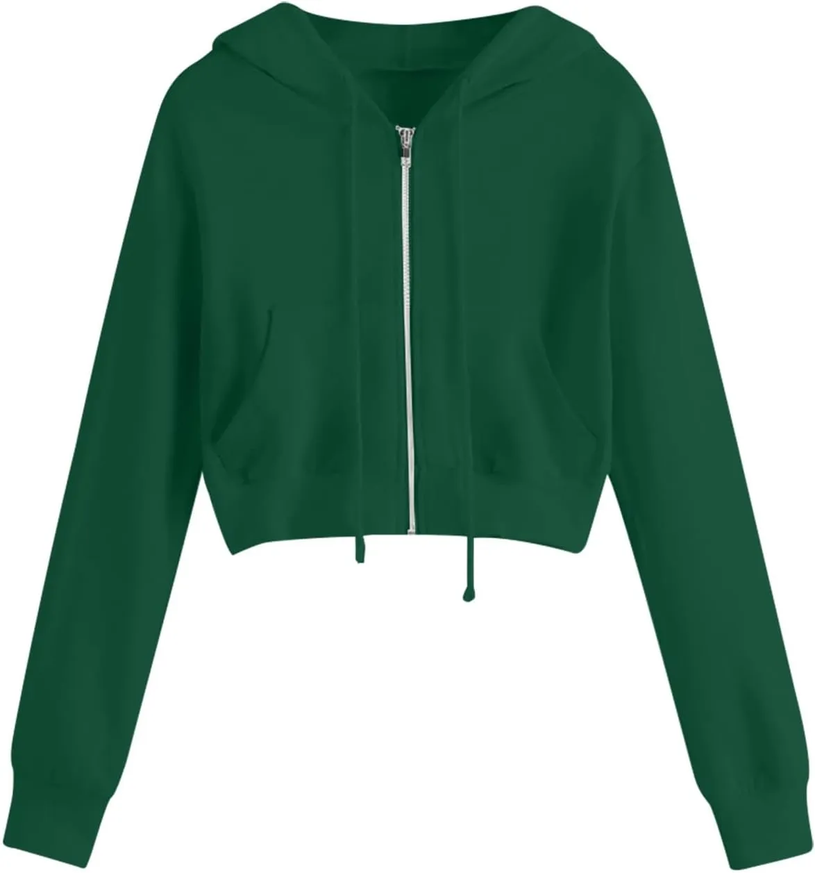 Womens Sweatshirt Trendy Zip up Drawstring Long Sleeve Cropped Hoodies Plus Size Casual Cute Comfy Jacket with Pocket