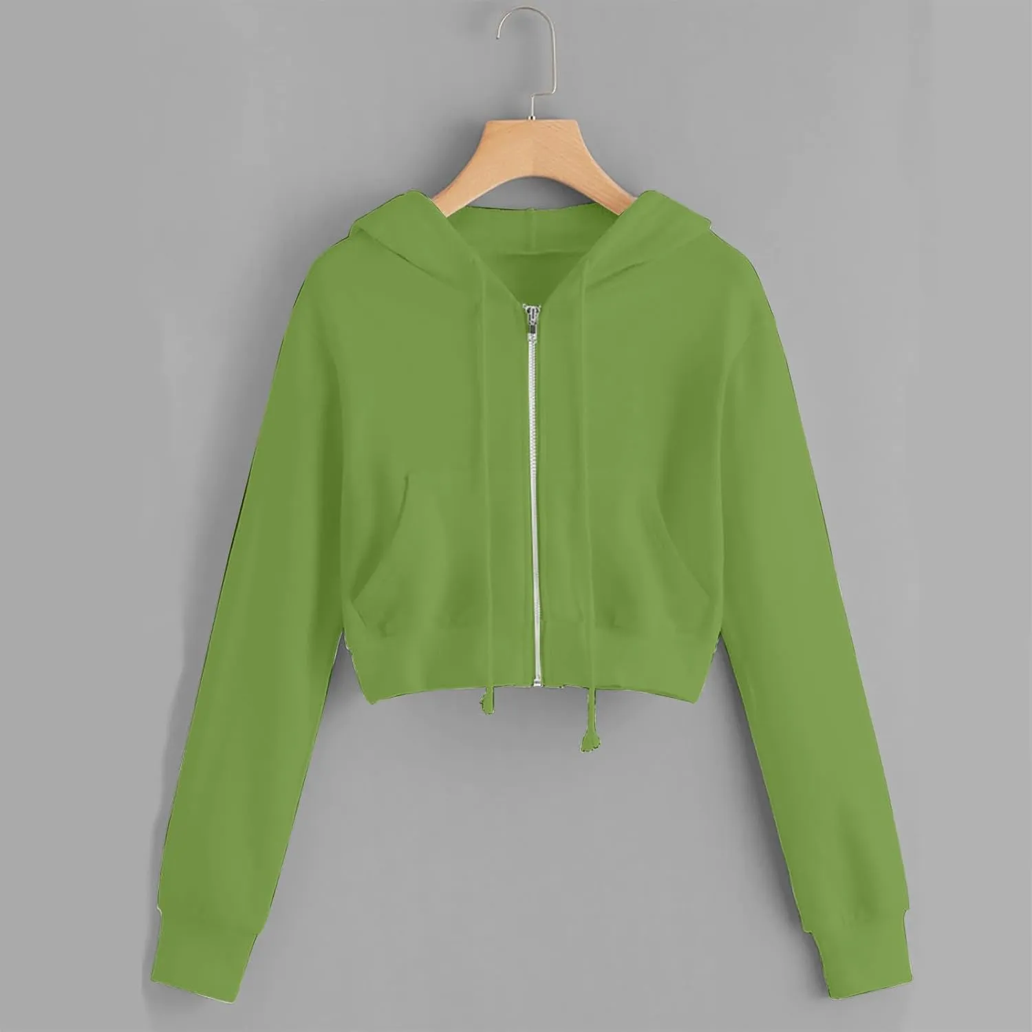 Womens Sweatshirt Trendy Zip up Drawstring Long Sleeve Cropped Hoodies Plus Size Casual Cute Comfy Jacket with Pocket