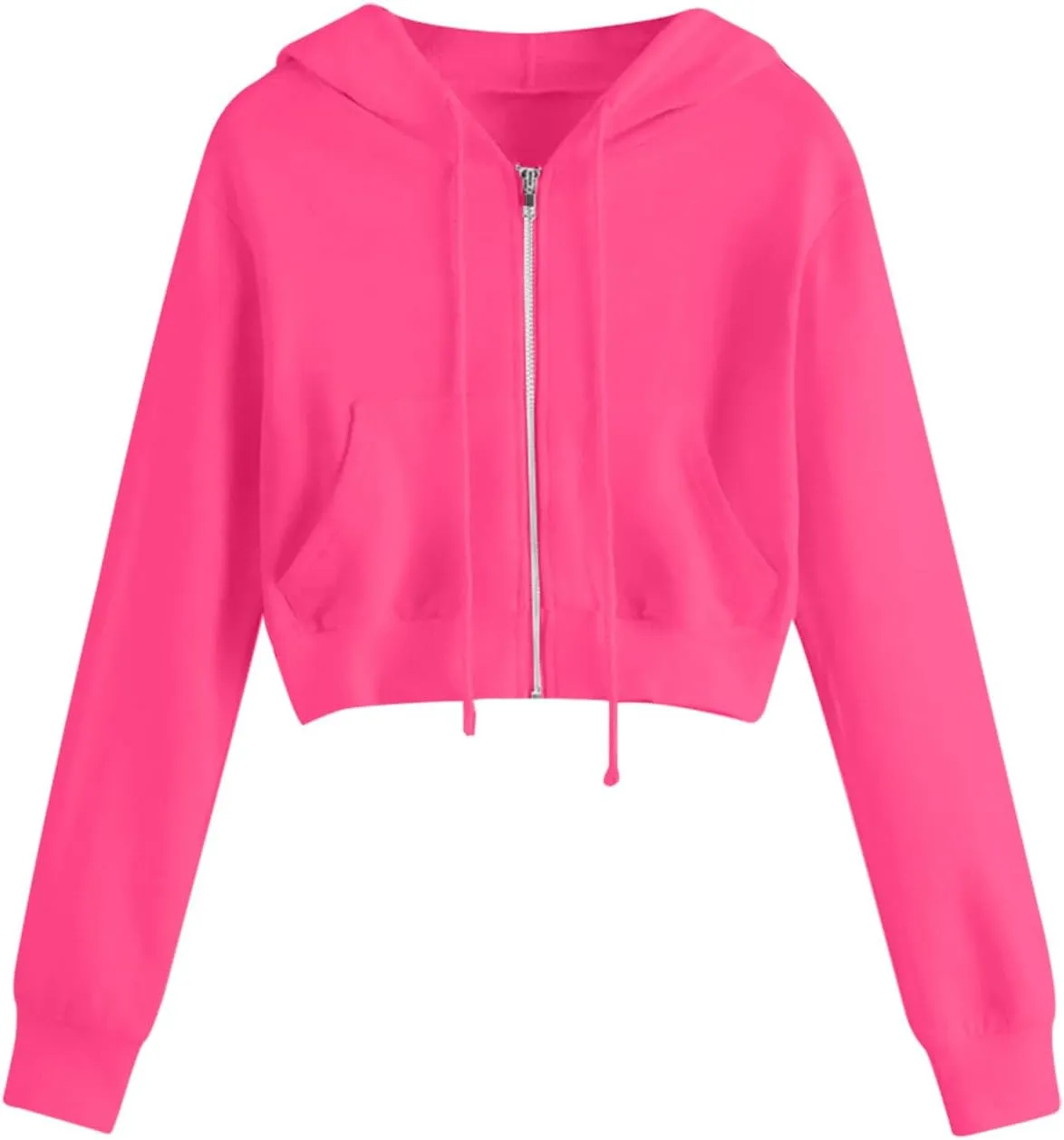 Womens Sweatshirt Trendy Zip up Drawstring Long Sleeve Cropped Hoodies Plus Size Casual Cute Comfy Jacket with Pocket