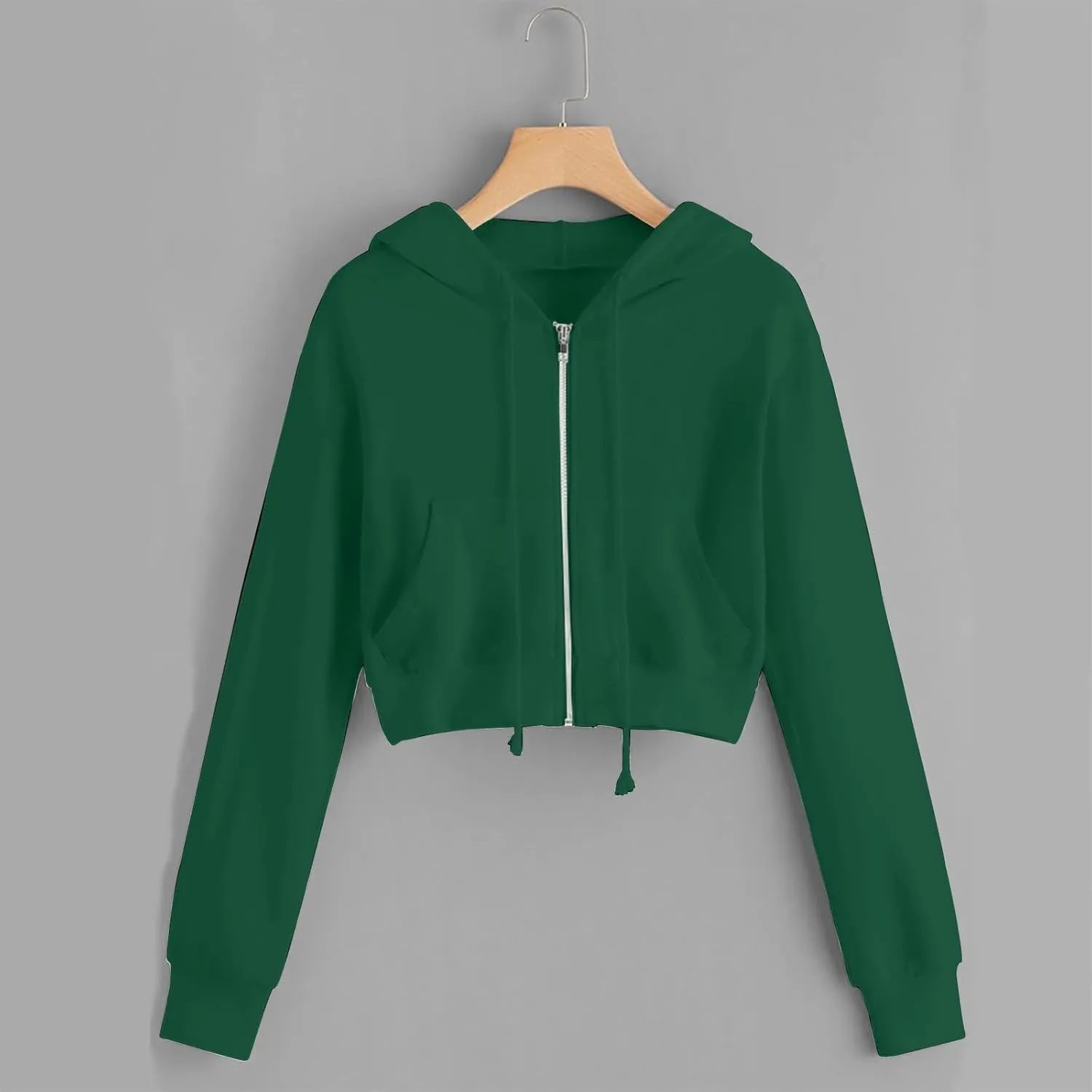 Womens Sweatshirt Trendy Zip up Drawstring Long Sleeve Cropped Hoodies Plus Size Casual Cute Comfy Jacket with Pocket