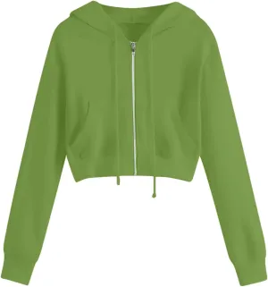 Womens Sweatshirt Trendy Zip up Drawstring Long Sleeve Cropped Hoodies Plus Size Casual Cute Comfy Jacket with Pocket