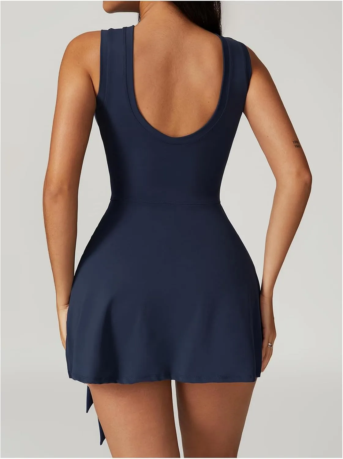 Womens Tennis Dress Wrap Skirt Built in Shorts Sleeveless Golf Athletic Romper Sundress Tie Front Summer Mini Dresses