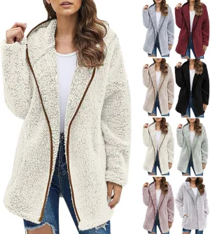 Womens Winter Coats Full Zip Fleece Open Front Cardigan Hoodie Oversized Soft Comfy Plush Sherpa Jacket with Pockets