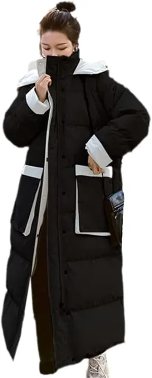 Women's Winter Cotton Padded Jacket, Korean Mid Length Oversize Long Warm Coat, Vintage Winter Down Parkas