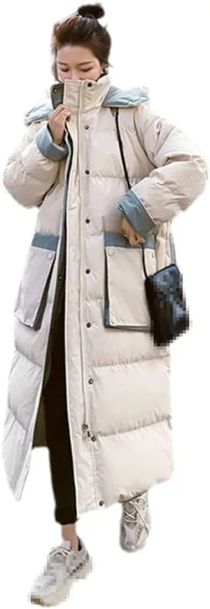 Women's Winter Cotton Padded Jacket, Korean Mid Length Oversize Long Warm Coat, Vintage Winter Down Parkas