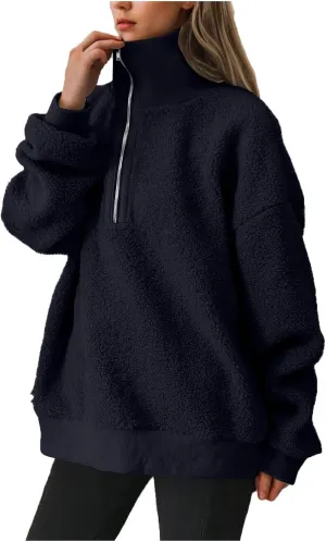 Women's Zip Up Sweatshirt Sherpa Fuzzy Fleece Hoodies Cozy Pullover Soft Sweaters Tops 2024 Fall Trendy Clothes