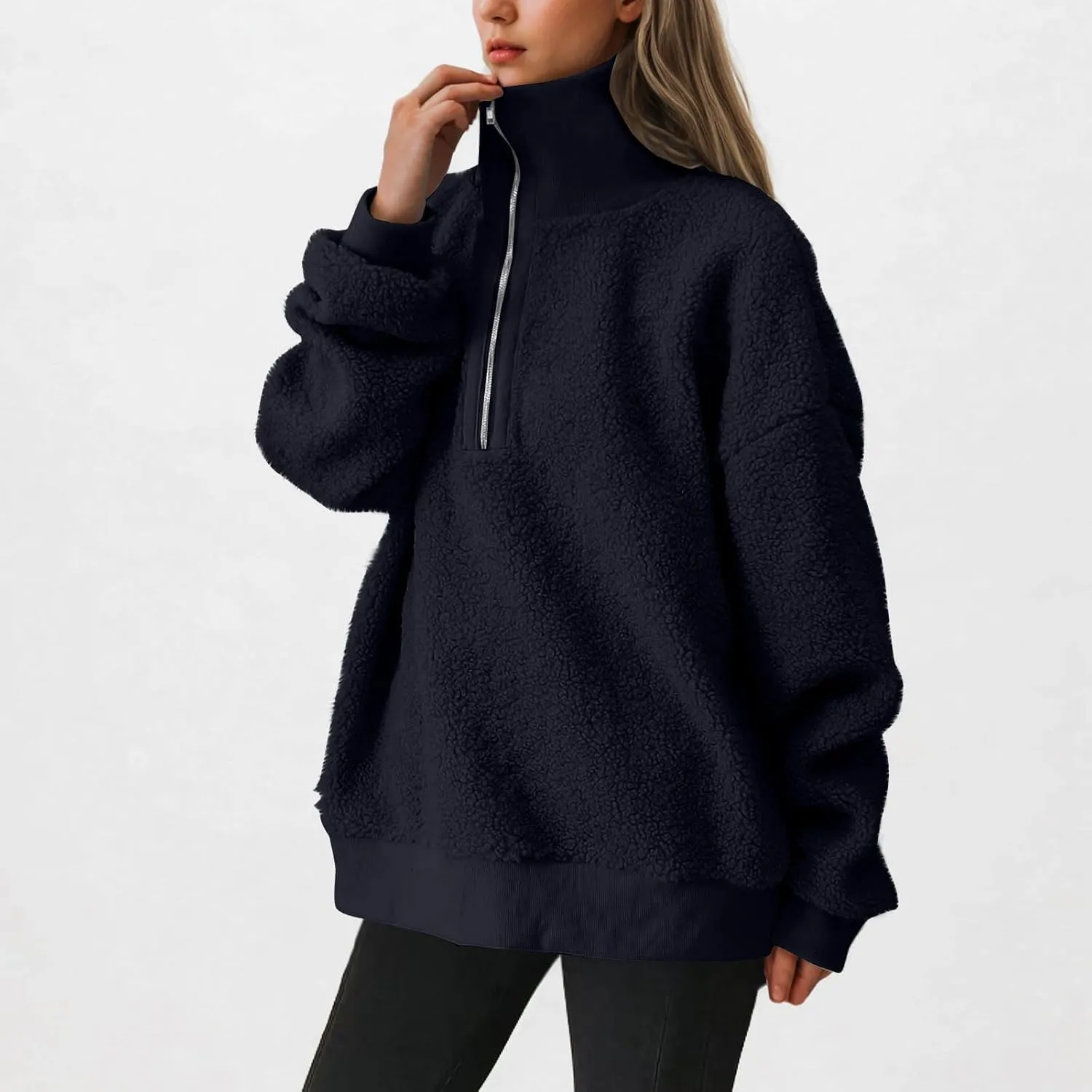 Women's Zip Up Sweatshirt Sherpa Fuzzy Fleece Hoodies Cozy Pullover Soft Sweaters Tops 2024 Fall Trendy Clothes