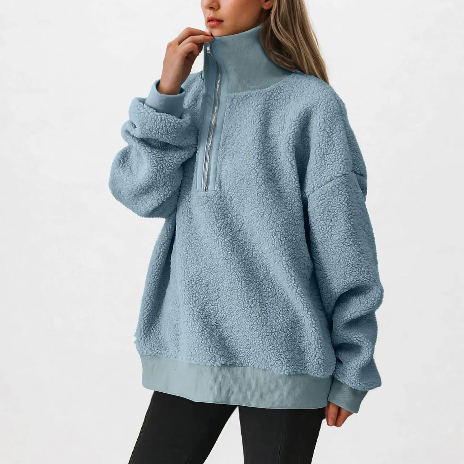 Women's Zip Up Sweatshirt Sherpa Fuzzy Fleece Hoodies Cozy Pullover Soft Sweaters Tops 2024 Fall Trendy Clothes