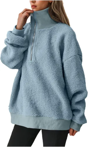 Women's Zip Up Sweatshirt Sherpa Fuzzy Fleece Hoodies Cozy Pullover Soft Sweaters Tops 2024 Fall Trendy Clothes