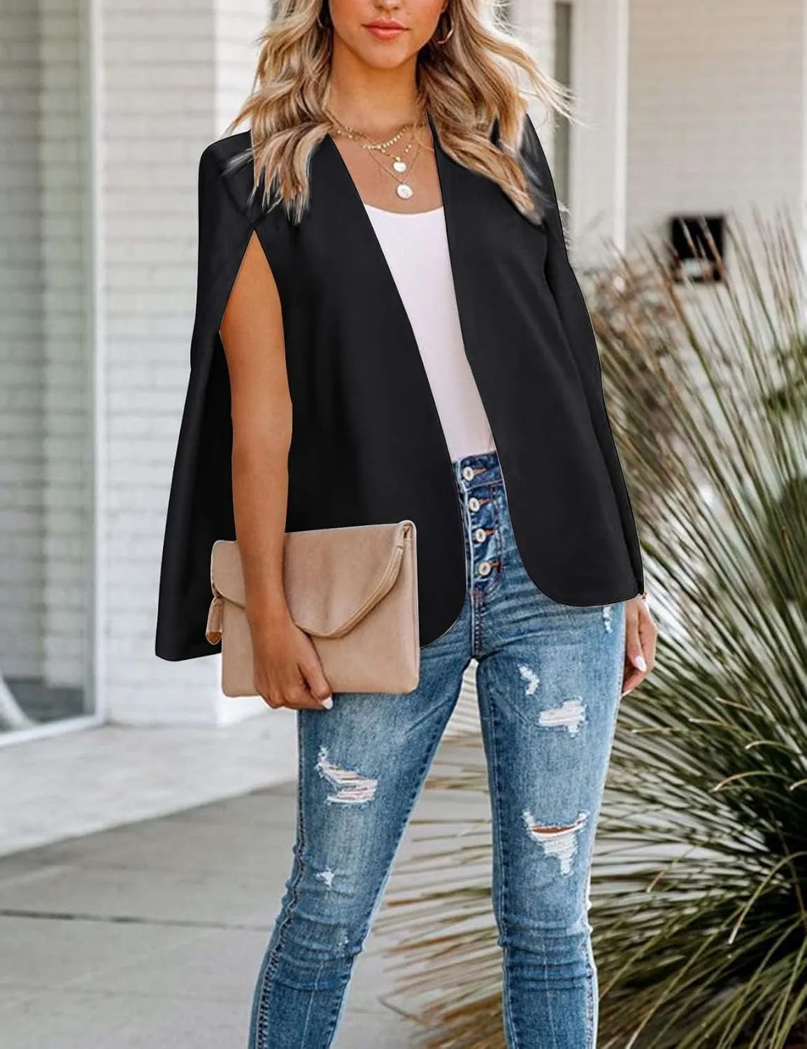 Wyeysyt Cape Blazer for Women Split Sleeve Open Front Casual Jacket Sexy Blazer Dress Elegant Cape Coat