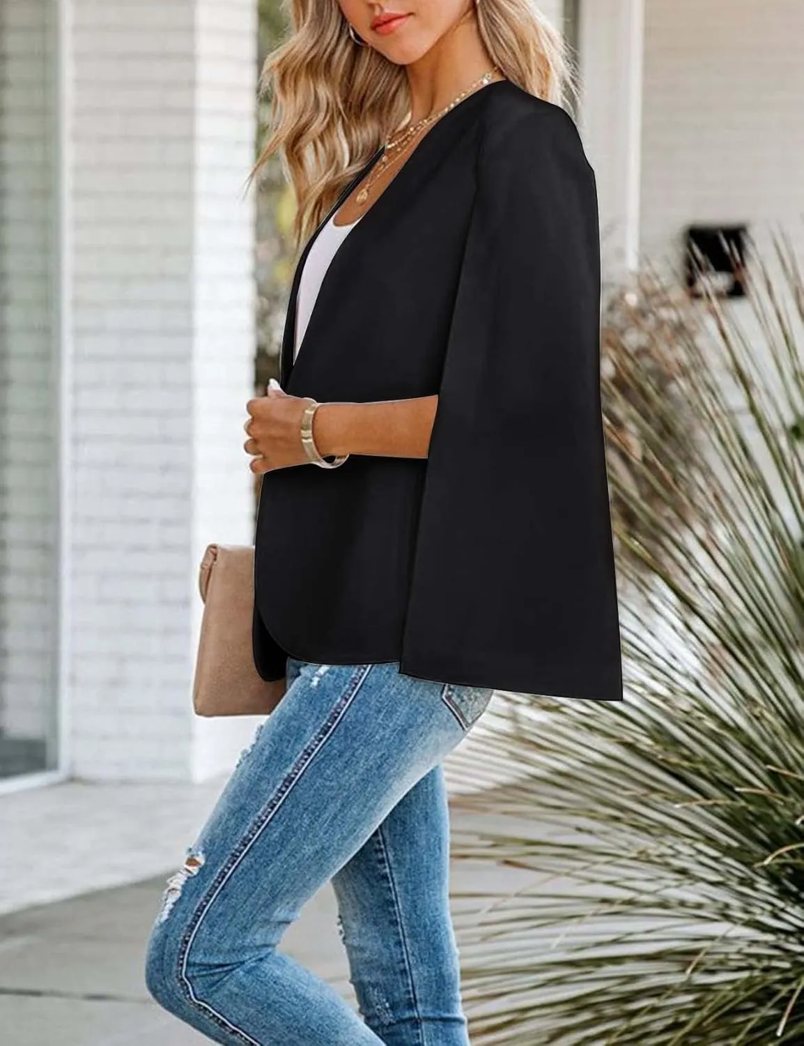 Wyeysyt Cape Blazer for Women Split Sleeve Open Front Casual Jacket Sexy Blazer Dress Elegant Cape Coat