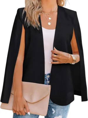 Wyeysyt Cape Blazer for Women Split Sleeve Open Front Casual Jacket Sexy Blazer Dress Elegant Cape Coat