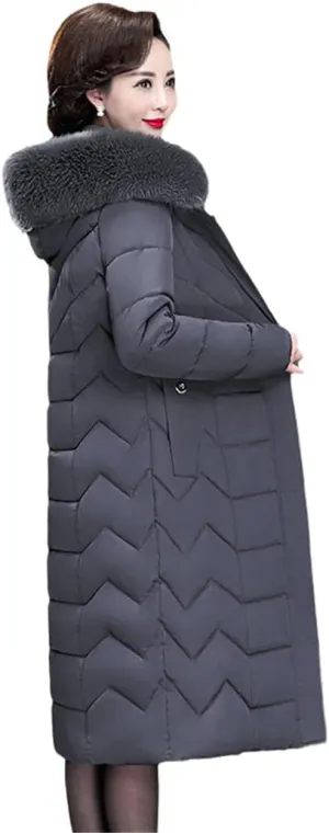 X-Long Slim Office Ladies Solid Coats Women's Winter Hooded Jacket With Fur Collar Thick Cotton Padded Parkas