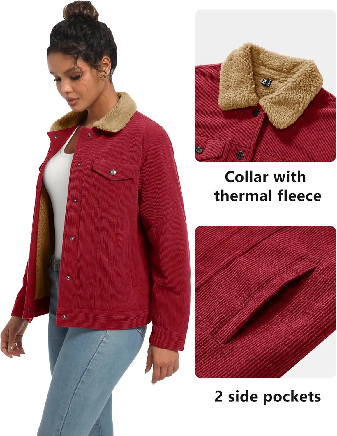 YUCOLEN Corduroy Sherpa Jacket Women - Trendy Western Fleece Lined Coats Winter Warm Button Down Casual Cute Shackets 2025