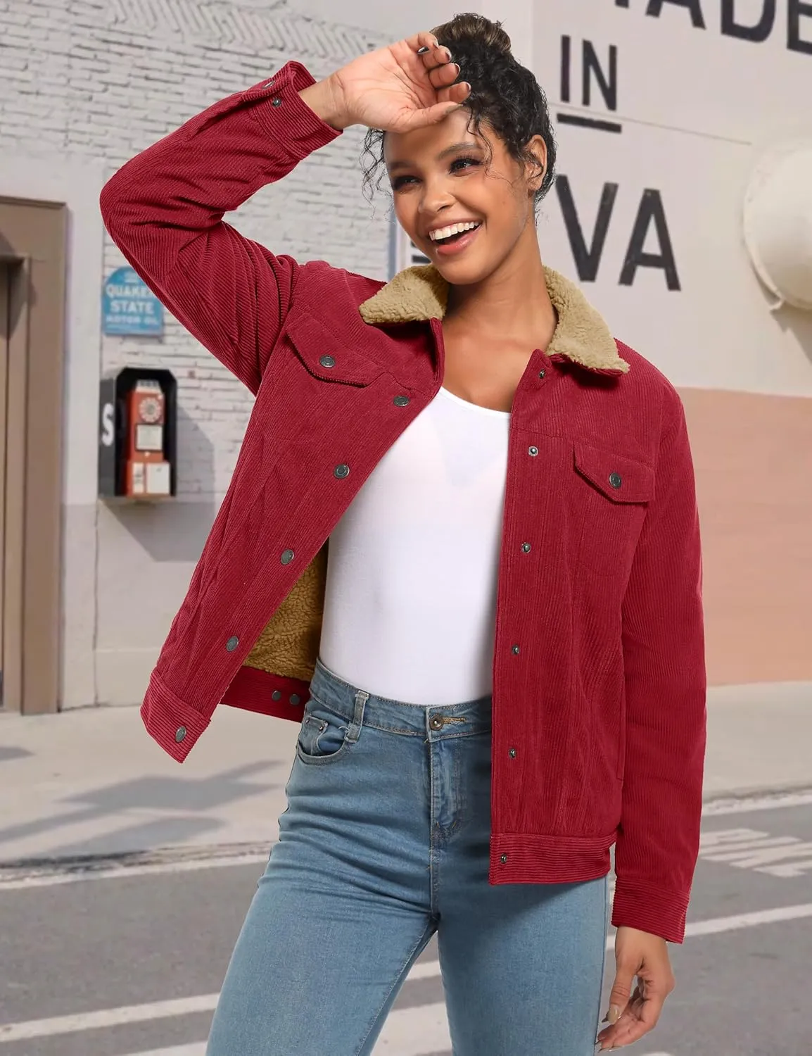 YUCOLEN Corduroy Sherpa Jacket Women - Trendy Western Fleece Lined Coats Winter Warm Button Down Casual Cute Shackets 2025