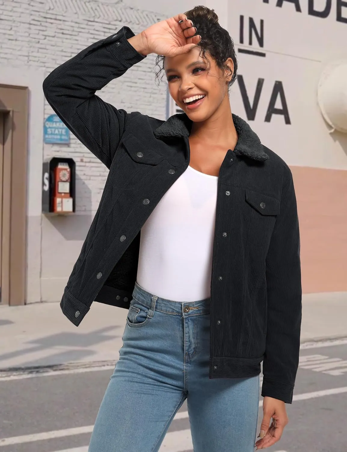 YUCOLEN Corduroy Sherpa Jacket Women - Trendy Western Fleece Lined Coats Winter Warm Button Down Casual Cute Shackets 2025