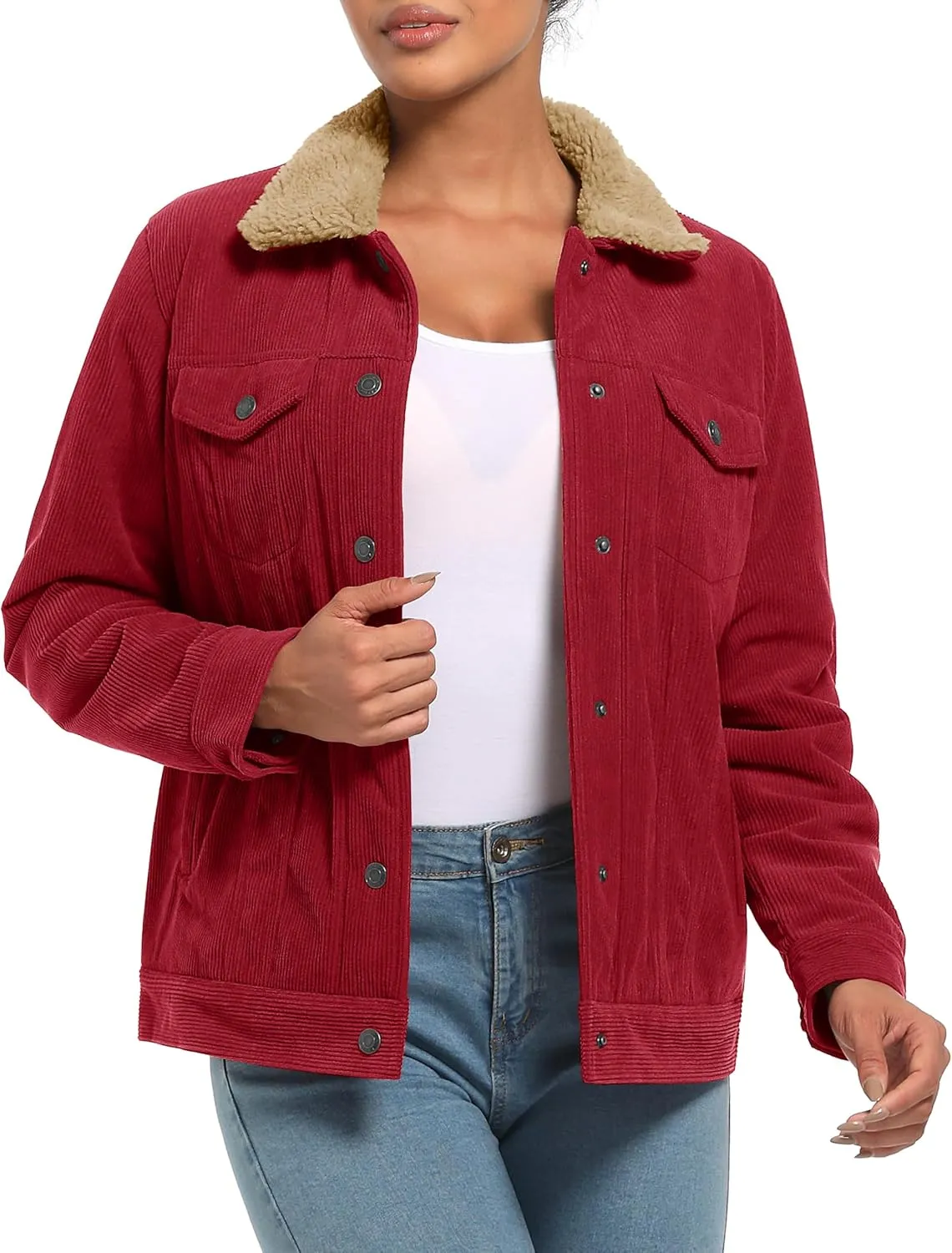 YUCOLEN Corduroy Sherpa Jacket Women - Trendy Western Fleece Lined Coats Winter Warm Button Down Casual Cute Shackets 2025