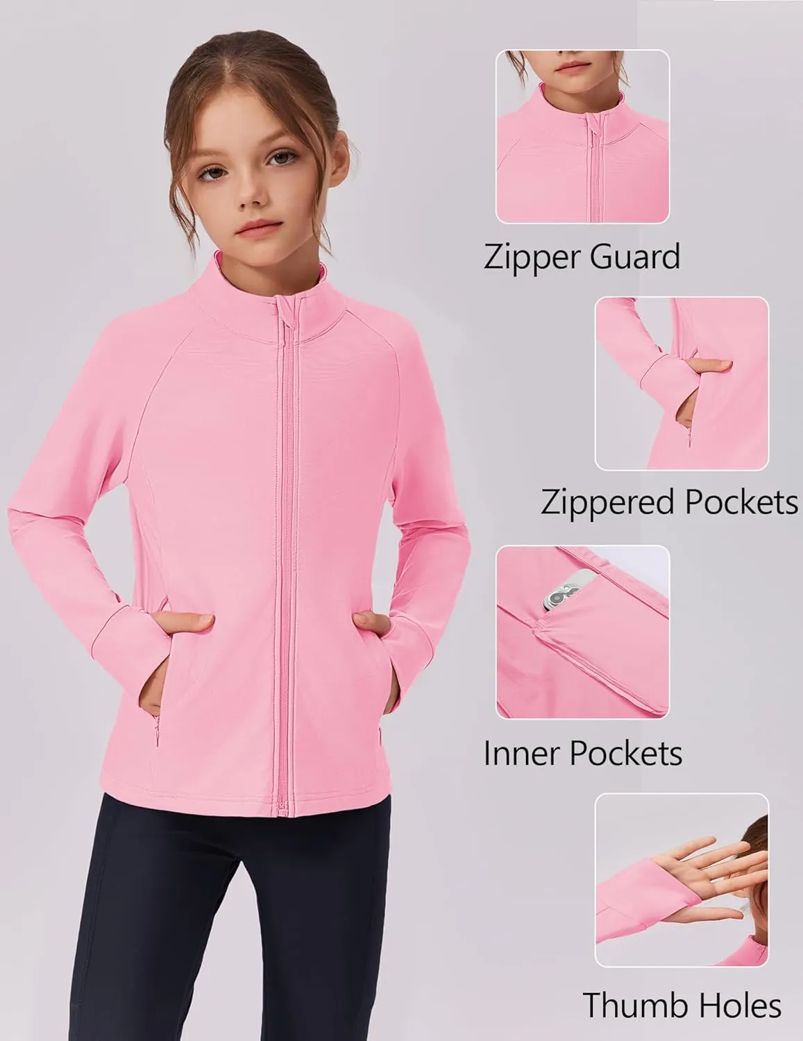 Zaclotre Girls Fleece Jacket with 4 Pockets Long Sleeve Zip Up Warm Athletic Winter Coat Kids Sweatshirt for 5-14 Y