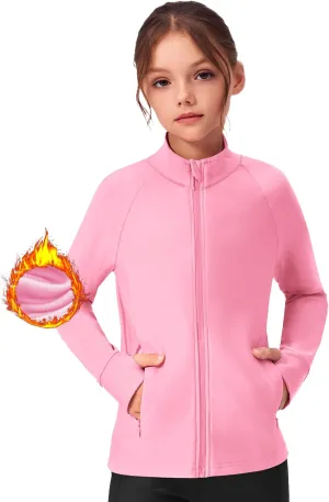 Zaclotre Girls Fleece Jacket with 4 Pockets Long Sleeve Zip Up Warm Athletic Winter Coat Kids Sweatshirt for 5-14 Y