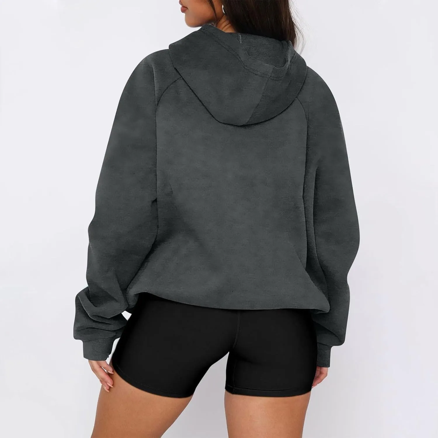 Zip Up Hoodie Women Y2K Comfy Long Sleeve Fleece Quarter Zip Pullover Preppy Cute Oversized Sweatshirt with Pockets