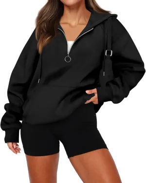 Zip Up Hoodie Women Y2K Comfy Long Sleeve Fleece Quarter Zip Pullover Preppy Cute Oversized Sweatshirt with Pockets