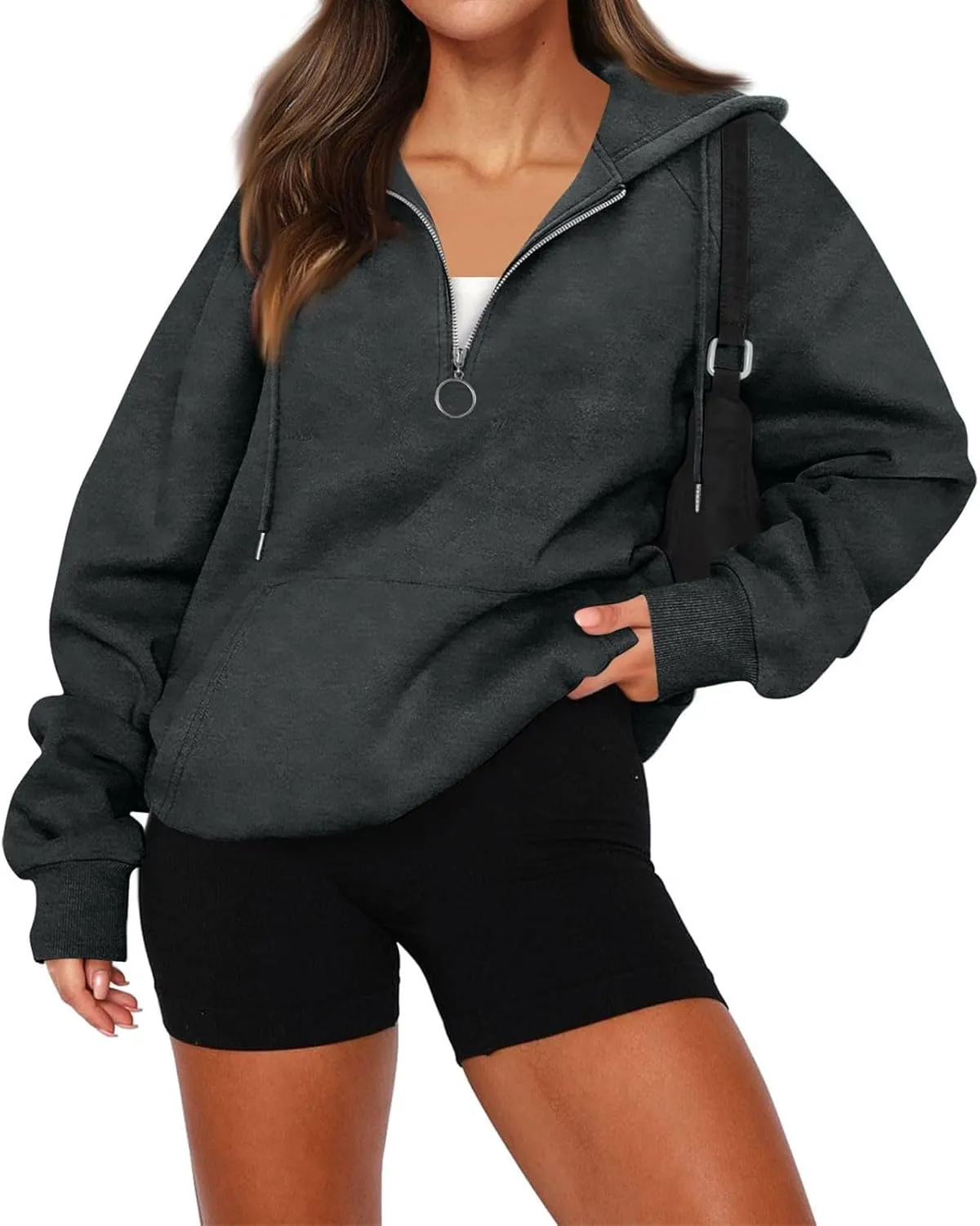 Zip Up Hoodie Women Y2K Comfy Long Sleeve Fleece Quarter Zip Pullover Preppy Cute Oversized Sweatshirt with Pockets